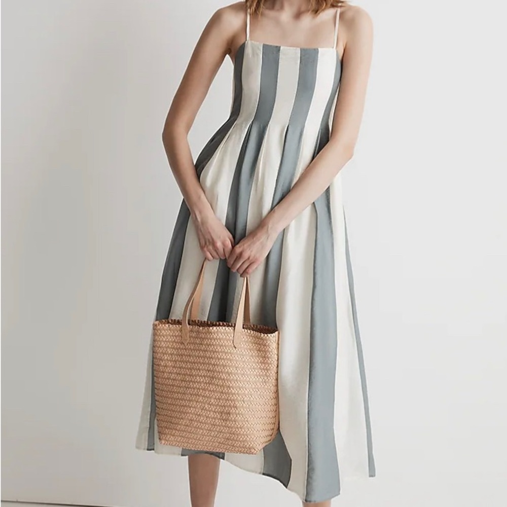 Madewell Striped Midi Dress in Ivory and Dusty Blue